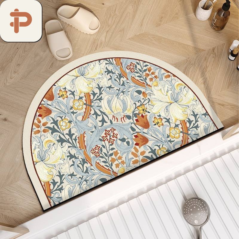Diatomite Absorbent Bath Half-Round Rug, Half-Round, American