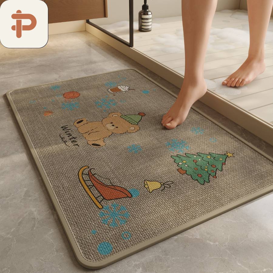 Linen-Look Absorbent Bath Rug, Basketweave