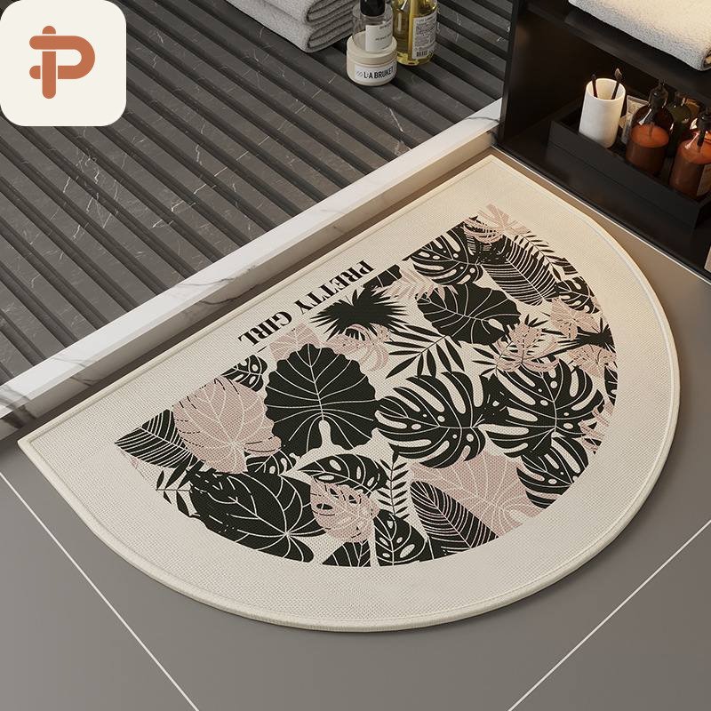 Linen-Look Absorbent Bath Half-Round Rug