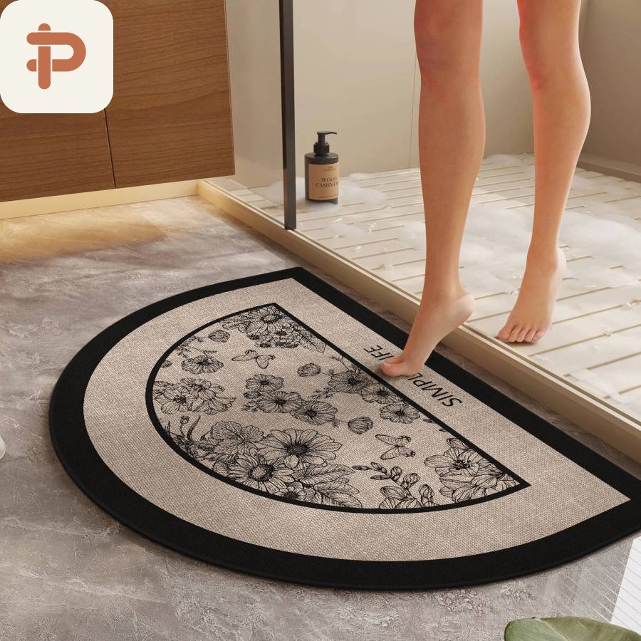 Linen-Look Absorbent Bath Round Mat