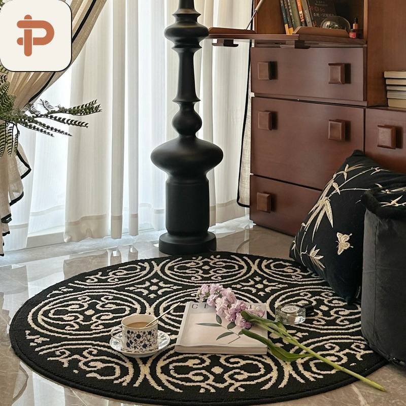 Faux Wool Living-Room Round Rug, Mid-Century