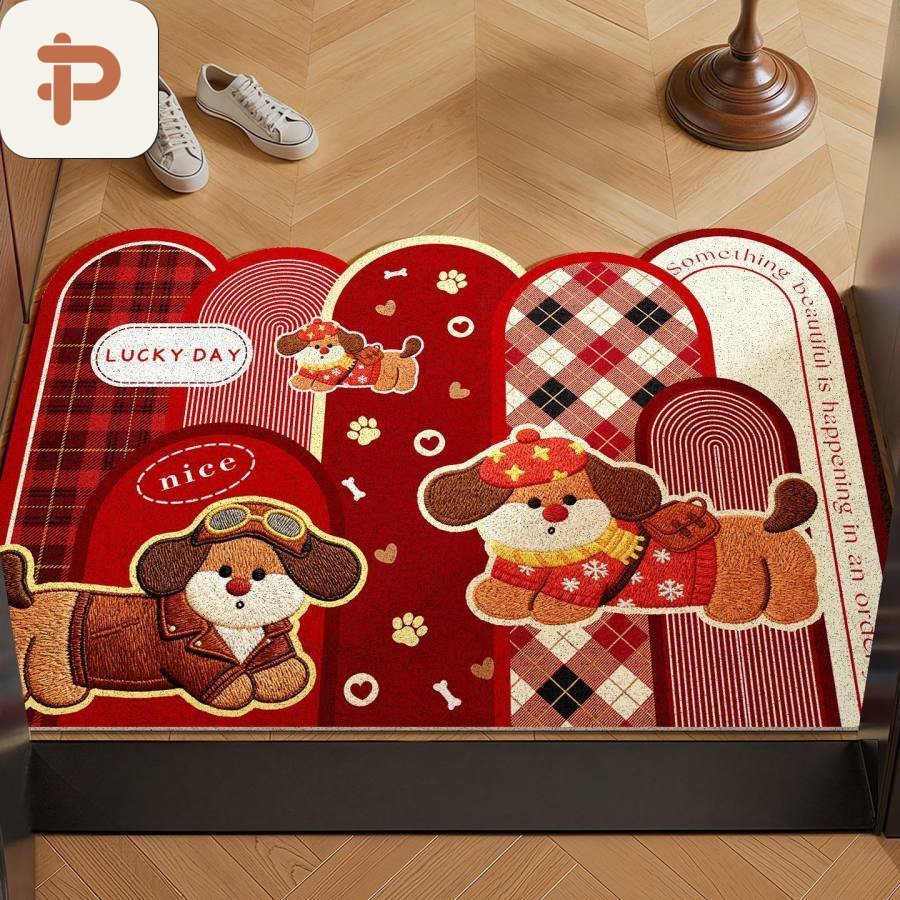 Noodle Loop Non-Slip Entrance Rug, Festive Red