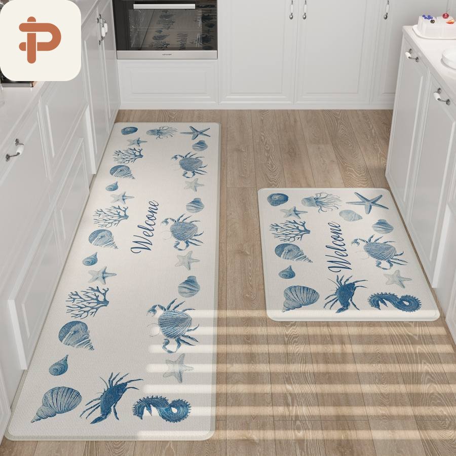 Linen-Look Absorbent Kitchen Rug