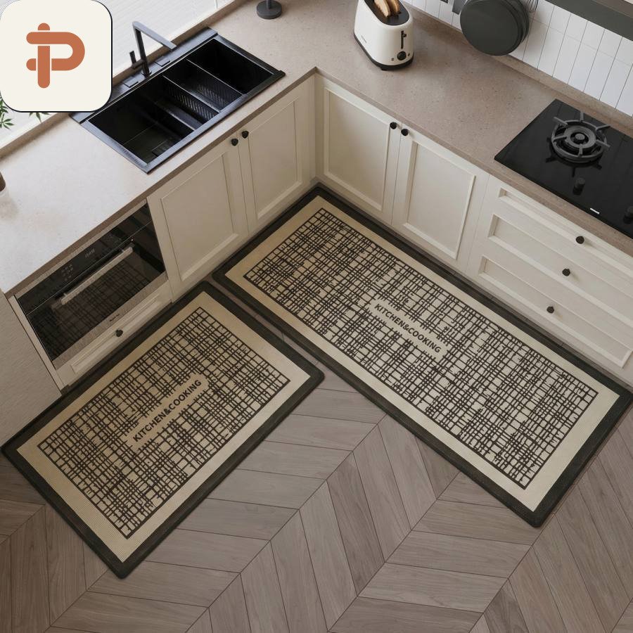 Woven Texture Absorbent Kitchen Rug, Basketweave, Nordic
