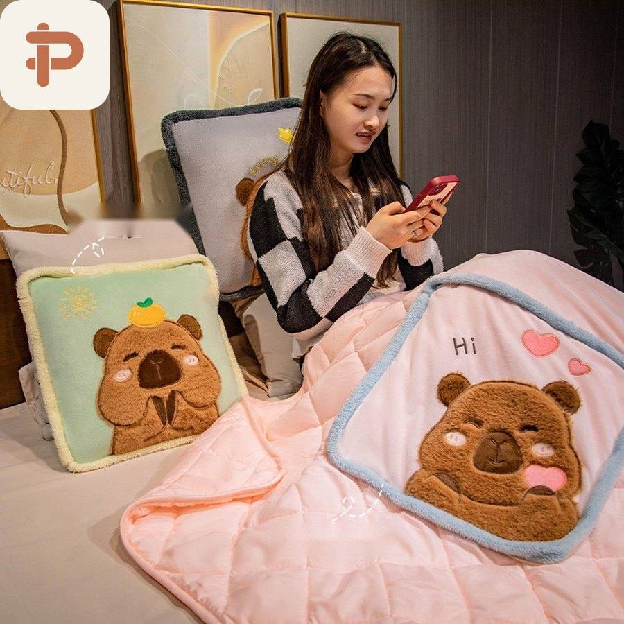 Capybara Print Pillow-Quilt 2-in-1