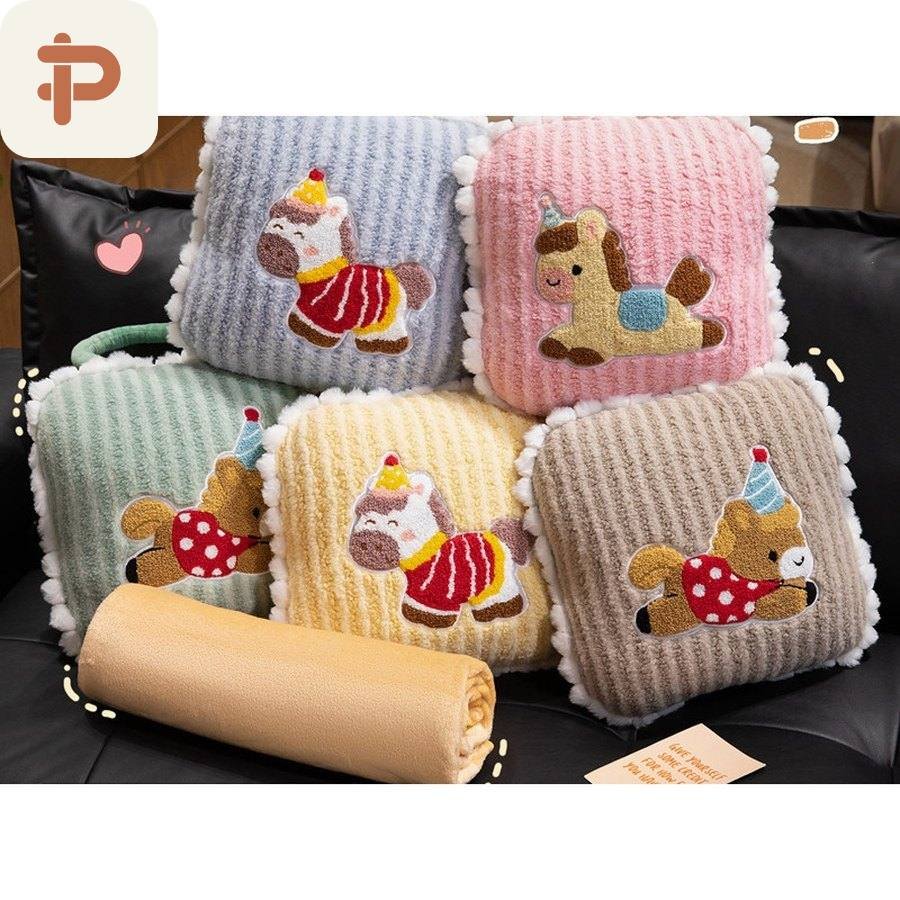 Pony Embroidered Tote Pillow-Blanket