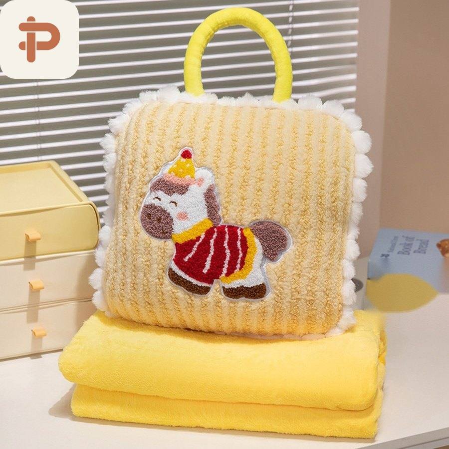 Pony Embroidered Tote Pillow-Blanket