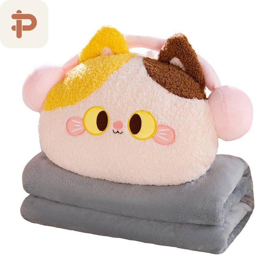 Earmuff Cat Pillow-Blanket