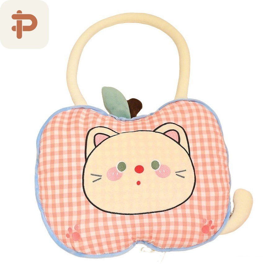 Gingham Apple Cat Pillow-Quilt