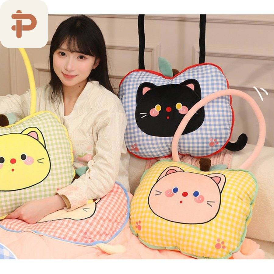 Gingham Apple Cat Pillow-Quilt