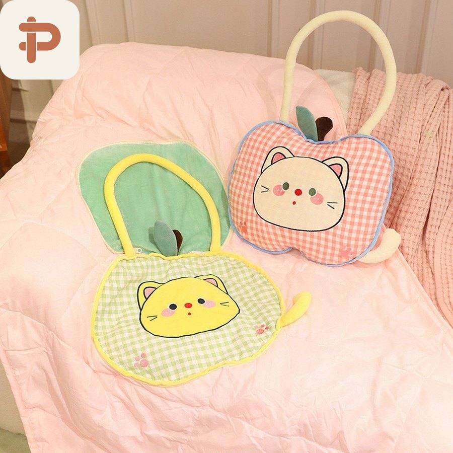 Gingham Apple Cat Pillow-Quilt