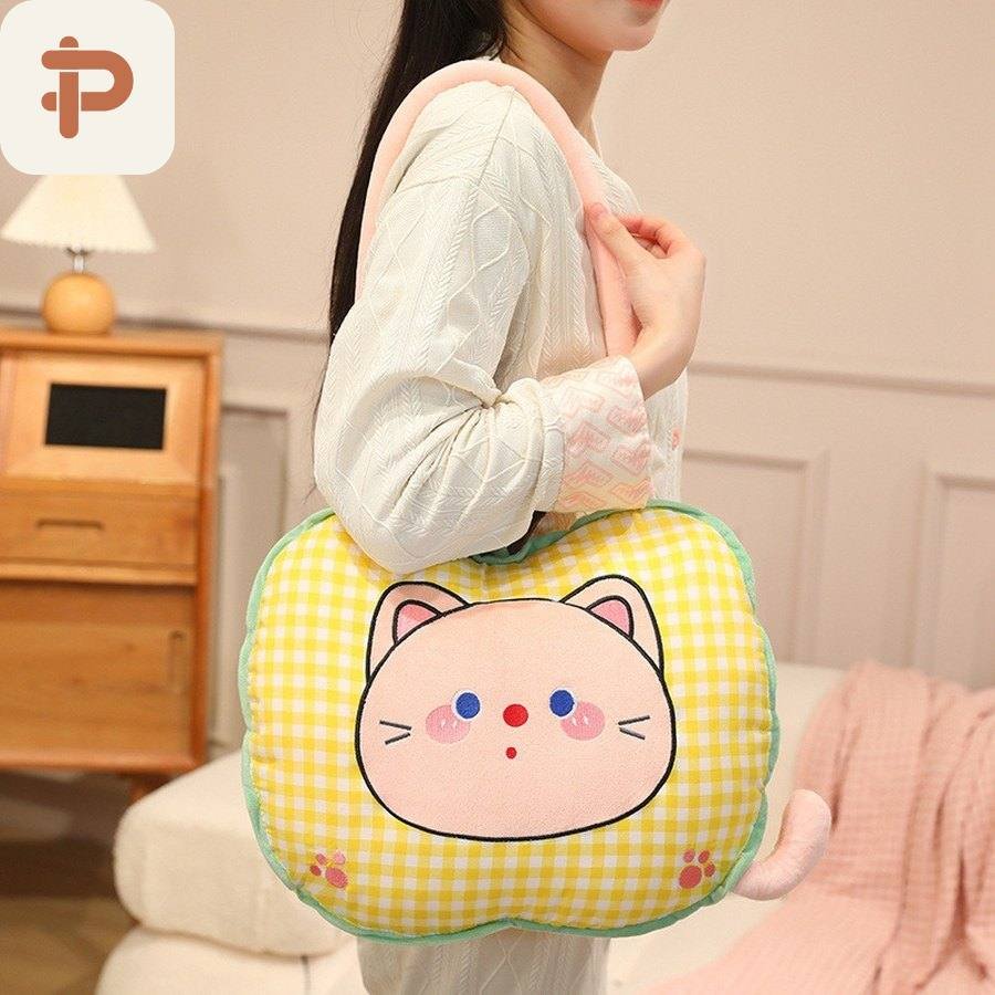Gingham Apple Cat Pillow-Quilt