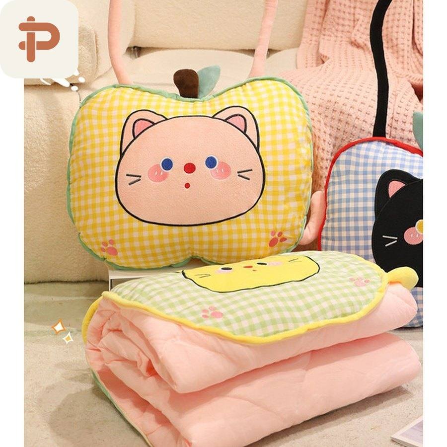 Gingham Apple Cat Pillow-Quilt