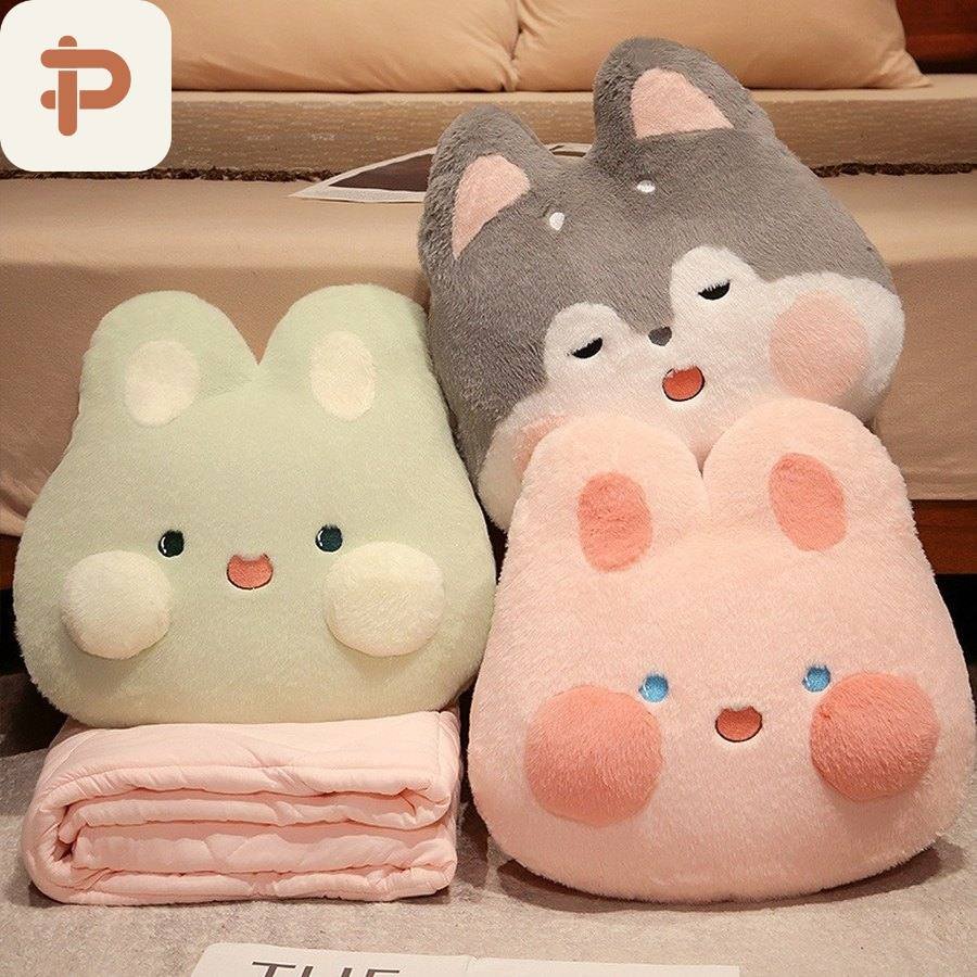 Bunny, Fox & Husky Pillow-Quilt, 2 Sizes