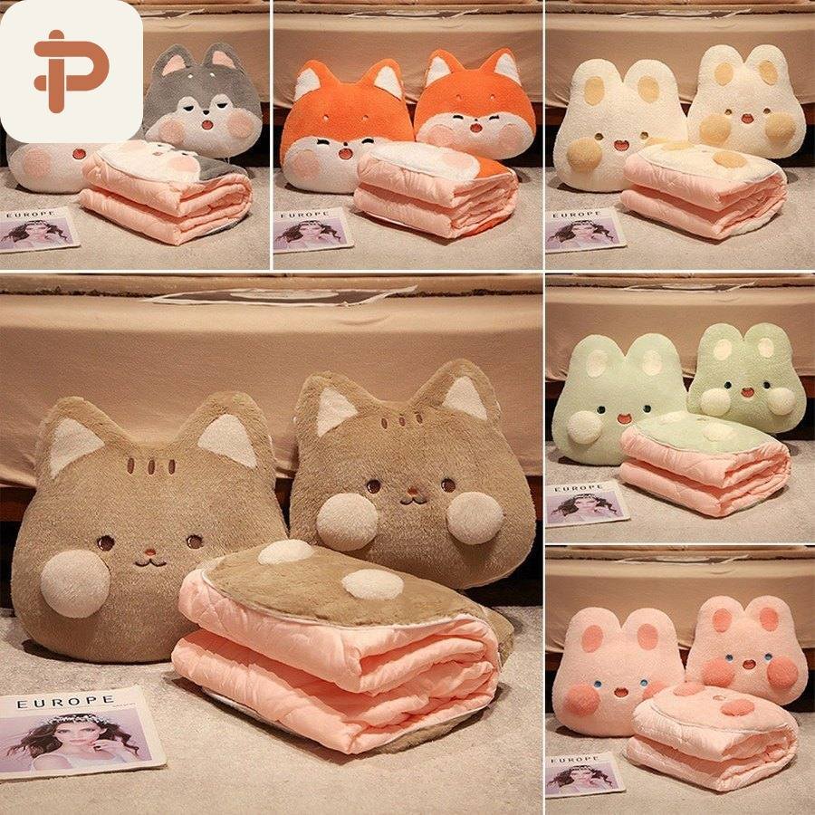 Bunny, Fox & Husky Pillow-Quilt, 2 Sizes