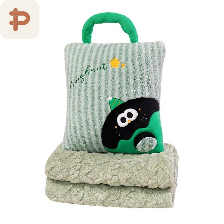 Striped Tote Pillow-Blanket with Handle
