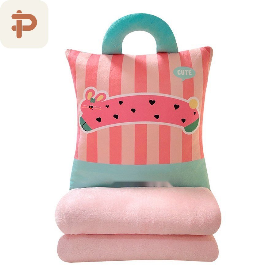 Striped Animal Tote Pillow-Blanket