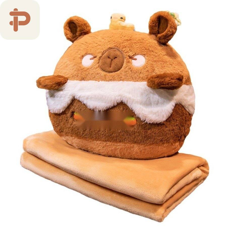 Faux-Fur Cake Animal Hand-Warmer Pillow-Blanket