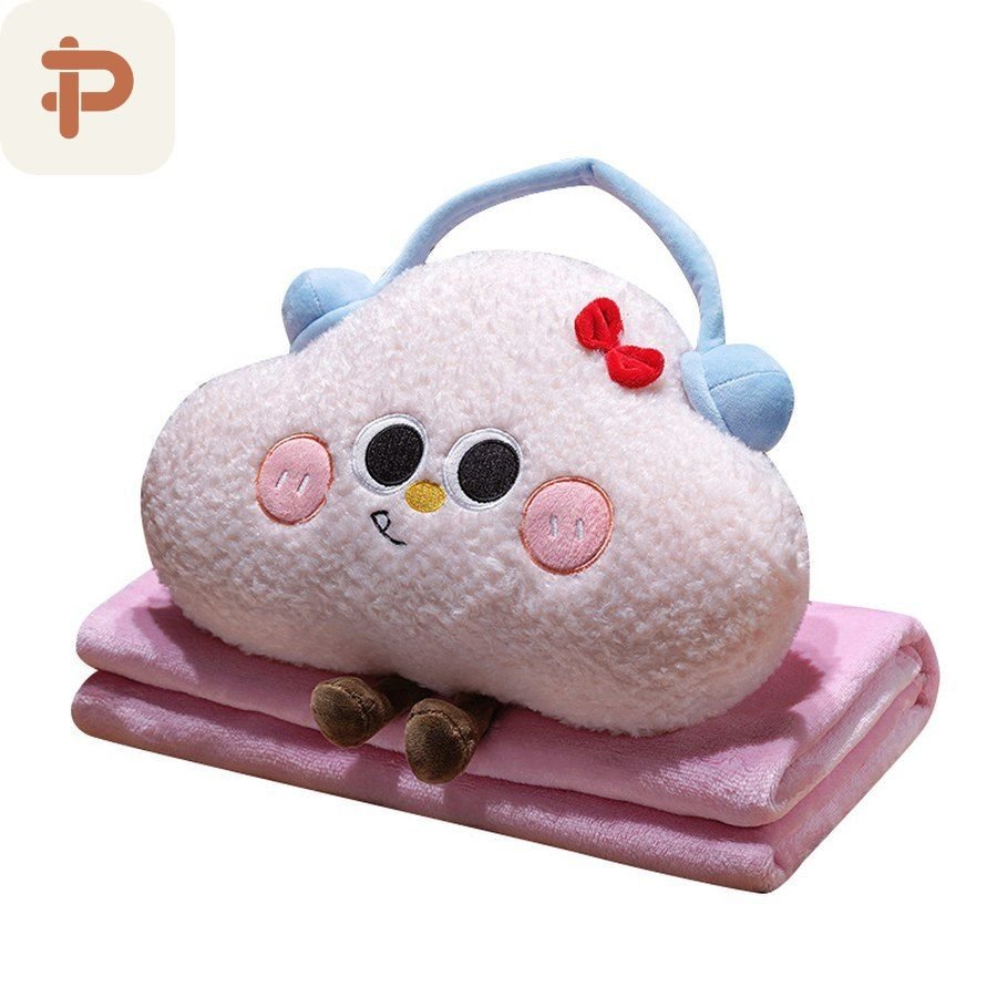 Cloud Face Hand-Warmer Pillow-Blanket 3-in-1