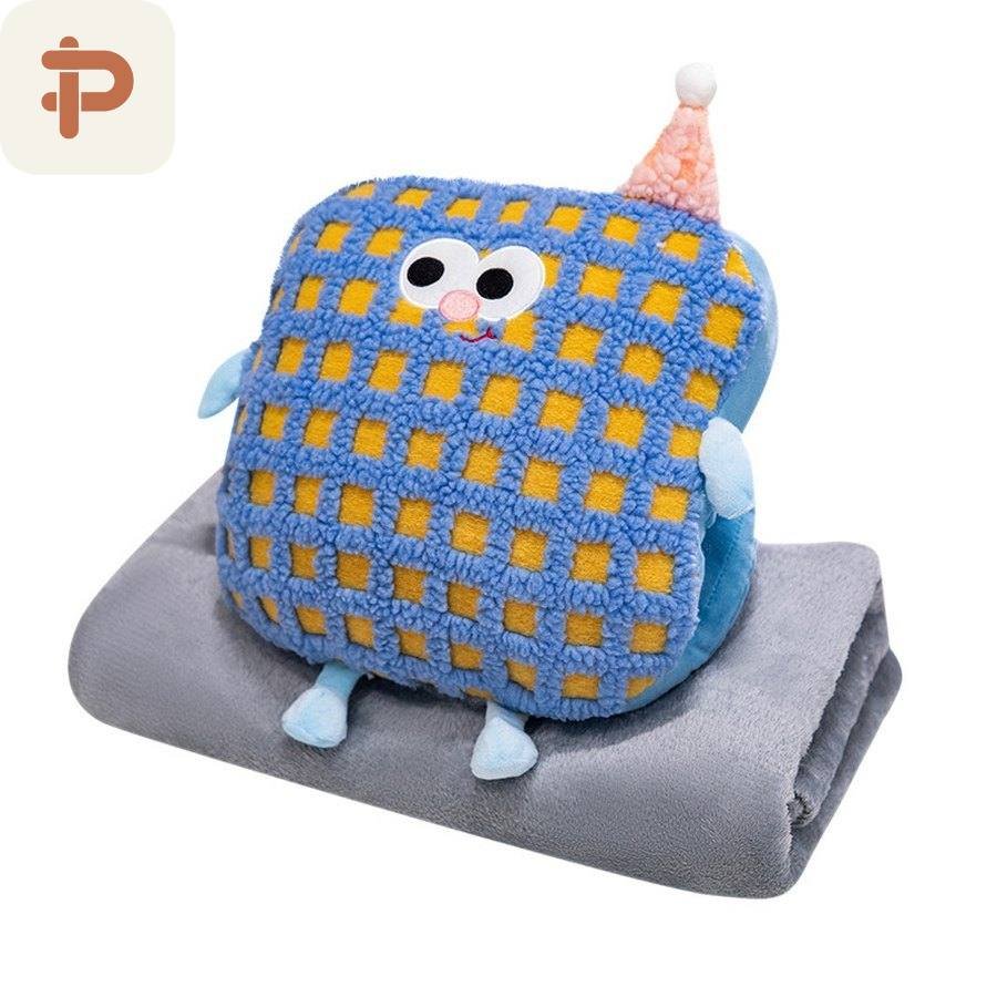 Big-Eye Gingham Hand-Warmer Pillow-Blanket