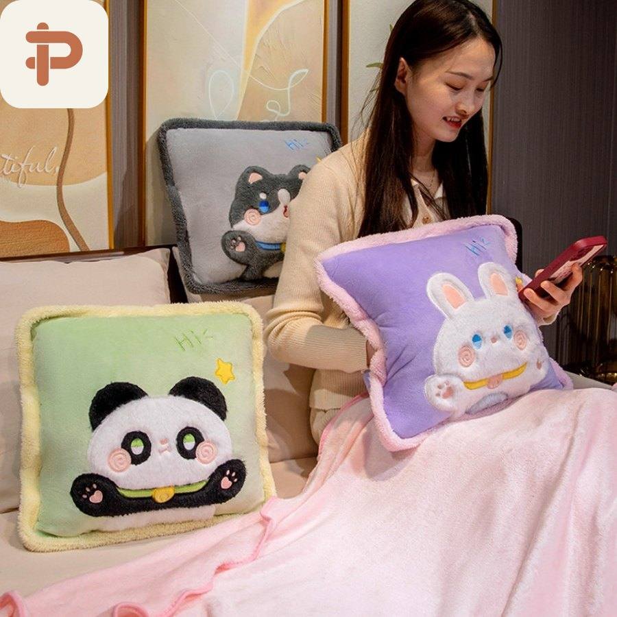 Animal Face Square Pillow-Blanket 3-in-1