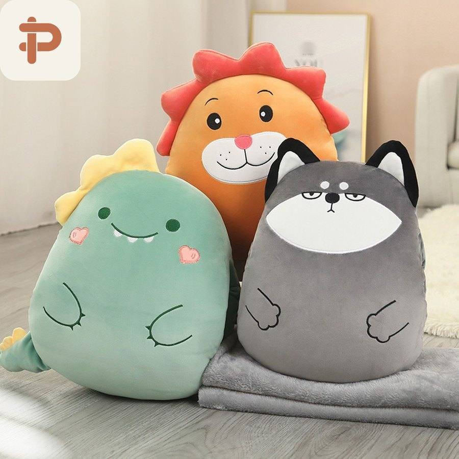 Animal Hand-Warmer Pillow-Blanket 3-in-1