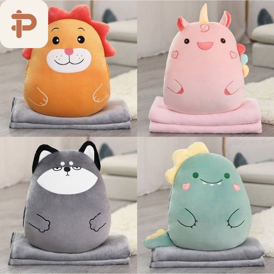 Animal Hand-Warmer Pillow-Blanket 3-in-1