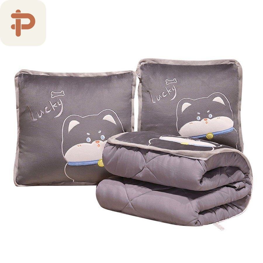 Embroidered Cat Quilted Pillow-Quilt, 2 Sizes