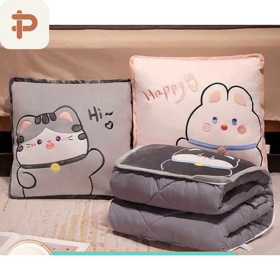Embroidered Cat Quilted Pillow-Quilt, 2 Sizes