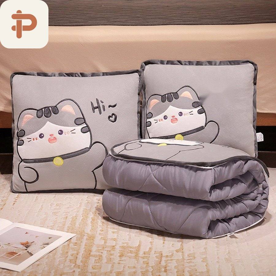Embroidered Cat Quilted Pillow-Quilt, 2 Sizes
