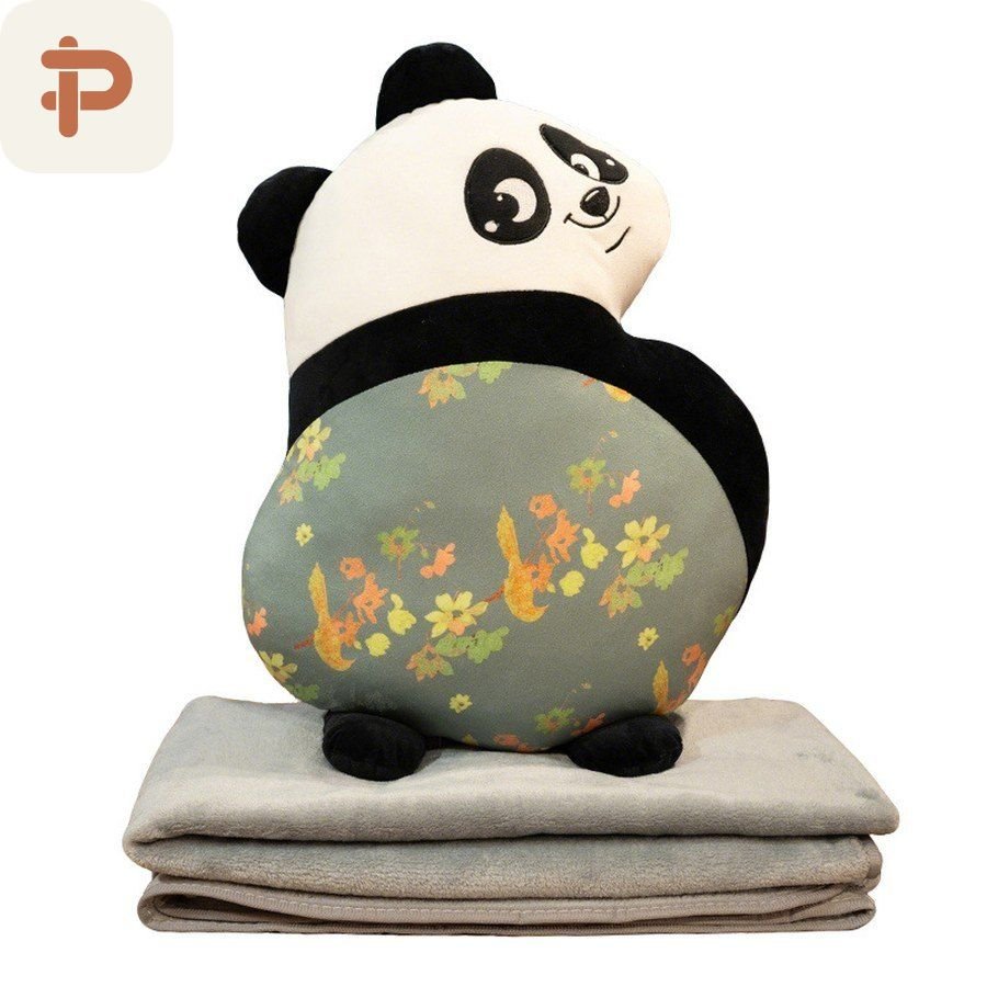 Floral Panda Pillow-Blanket