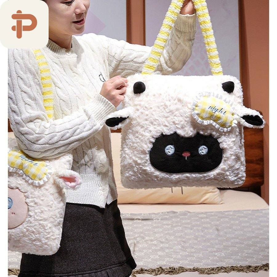 Sheep Tote Pillow-Quilt 2-in-1