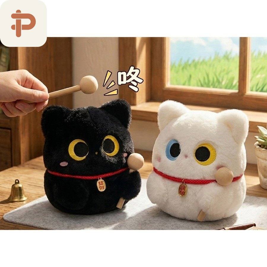 Wooden-Fish Lucky Cat Plush