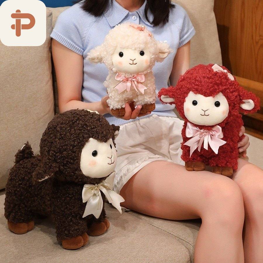 Curly-Wool Lamb Plush with Bow