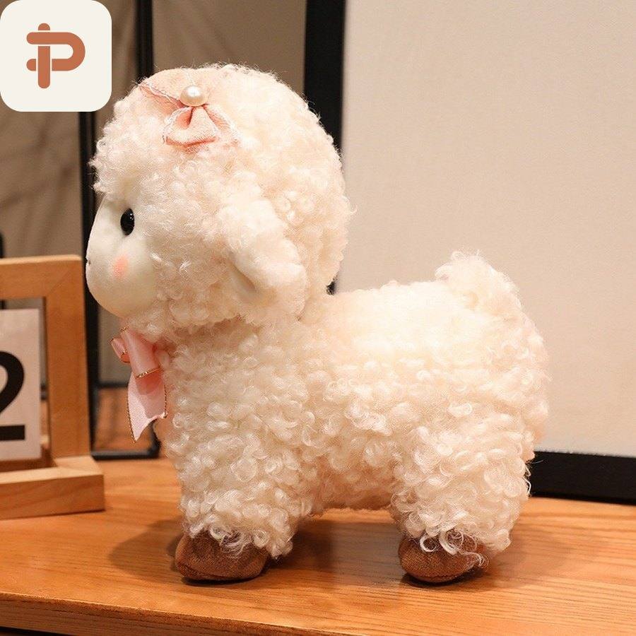 Curly-Wool Lamb Plush with Bow