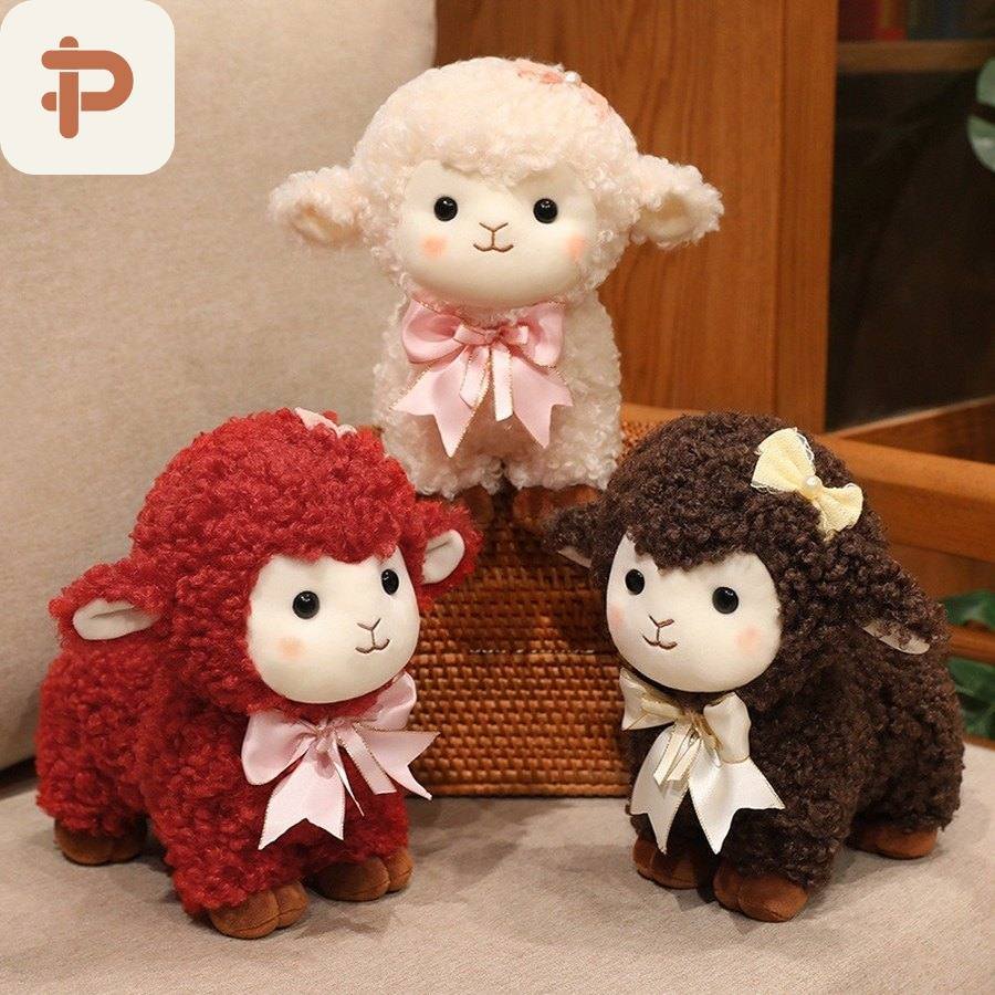 Curly-Wool Lamb Plush with Bow