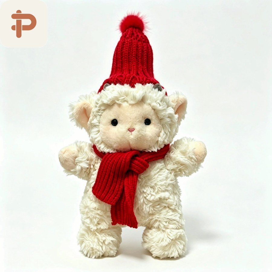 Winter Lamb Plush with Red Scarf