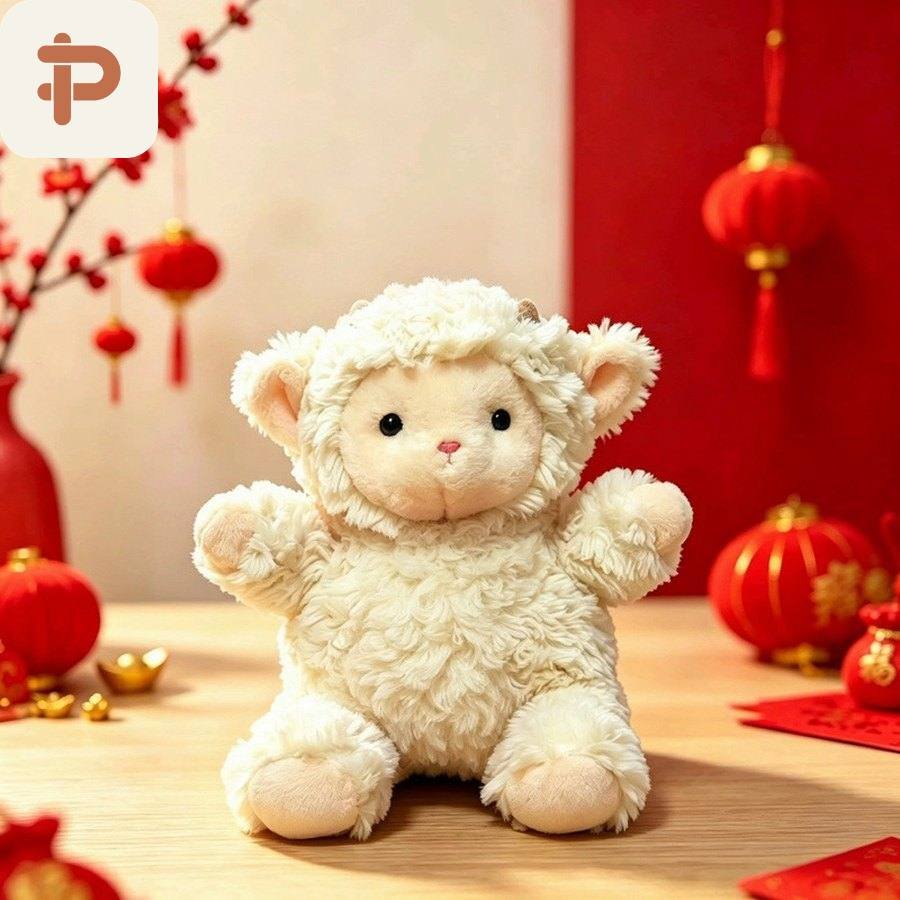 Winter Lamb Plush with Red Scarf