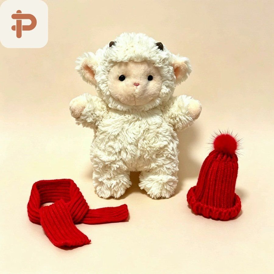 Winter Lamb Plush with Red Scarf