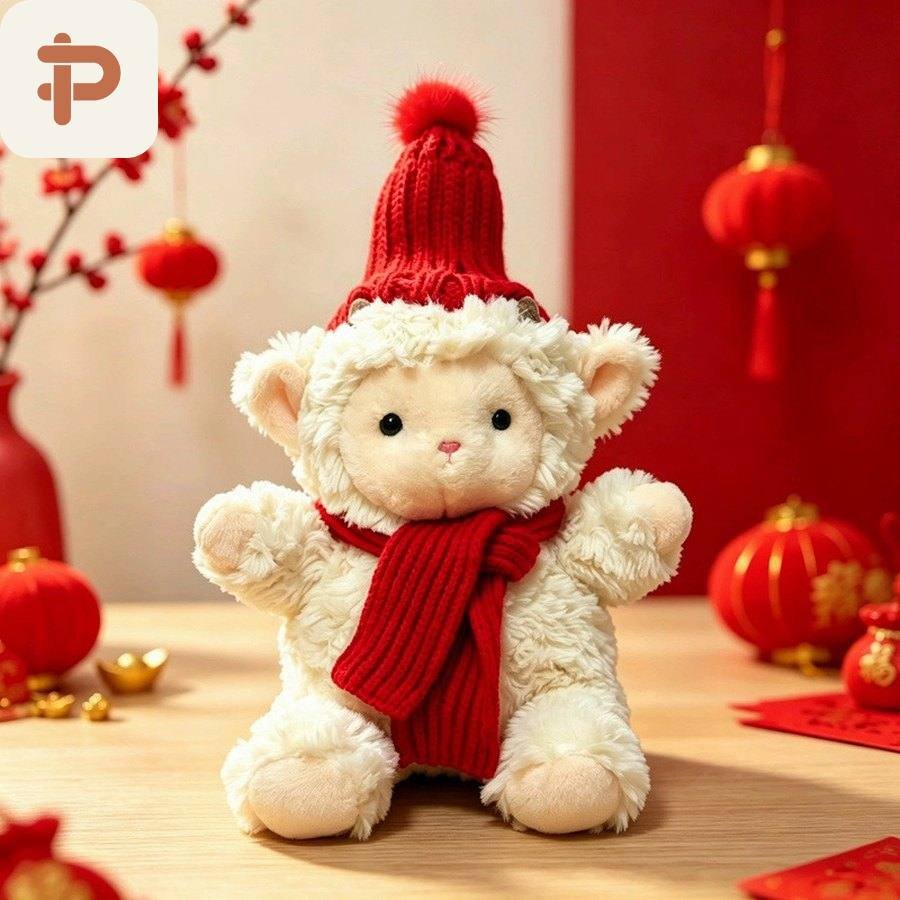 Winter Lamb Plush with Red Scarf