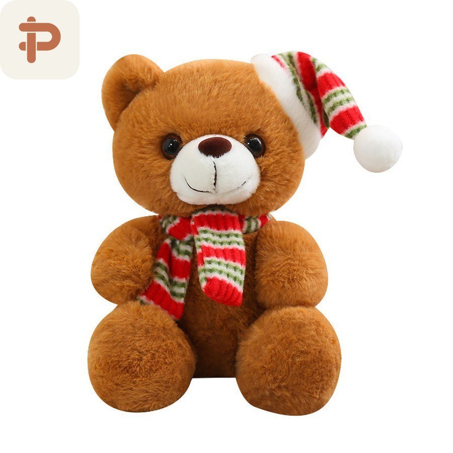 Christmas Teddy Bear with Hat & Scarf