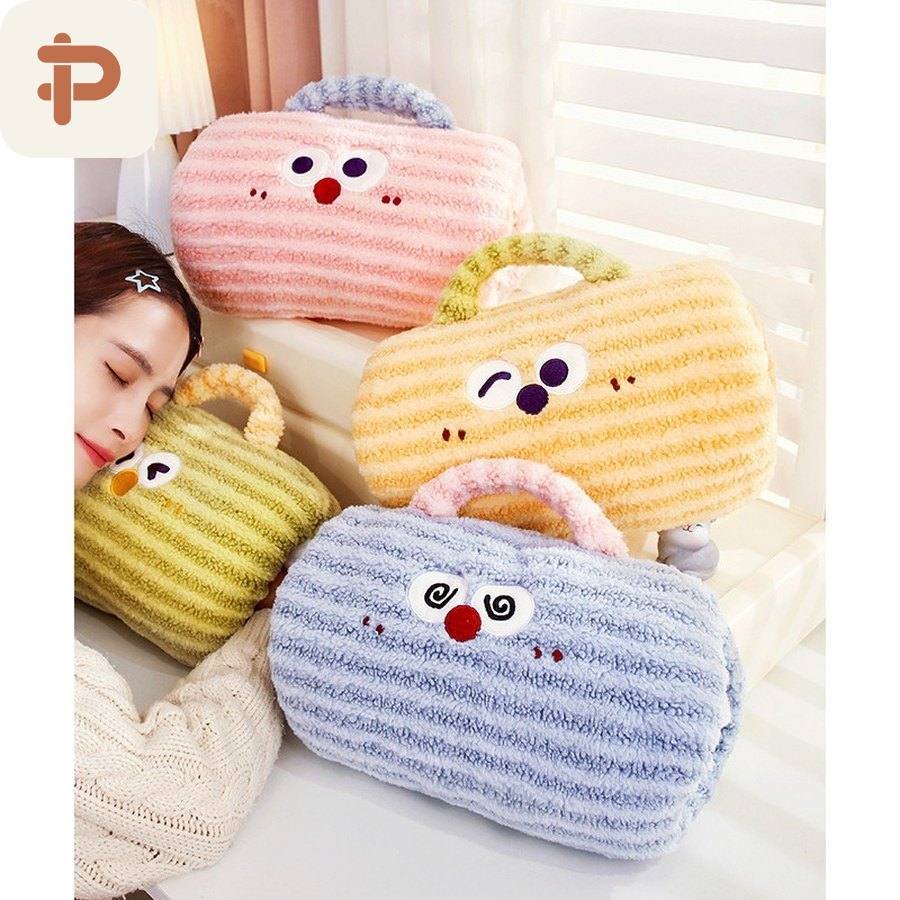 Striped Hand-Warmer Pillow with Handle