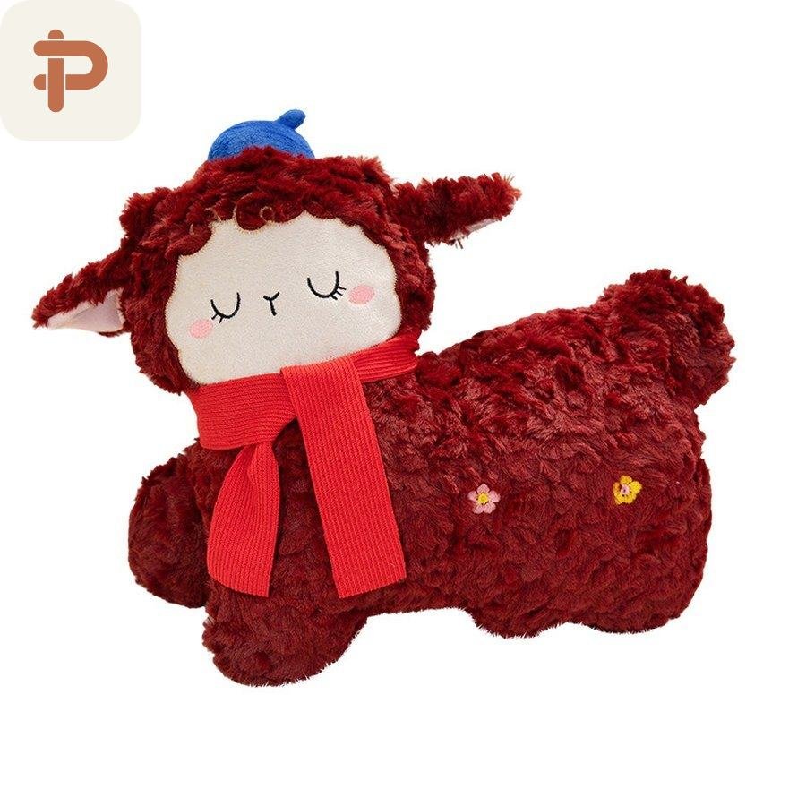 Lamb with Red Scarf Cushion