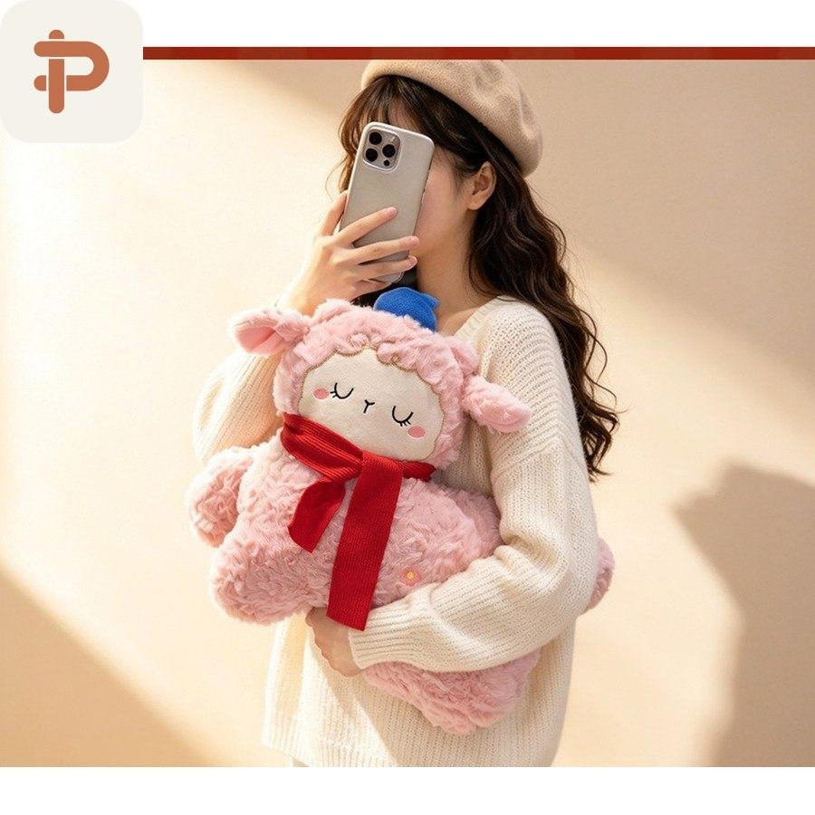 Lamb with Red Scarf Cushion