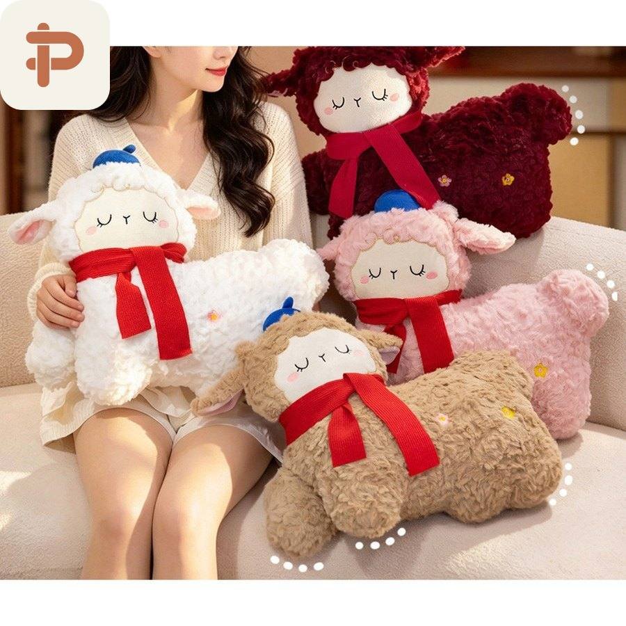 Lamb with Red Scarf Cushion