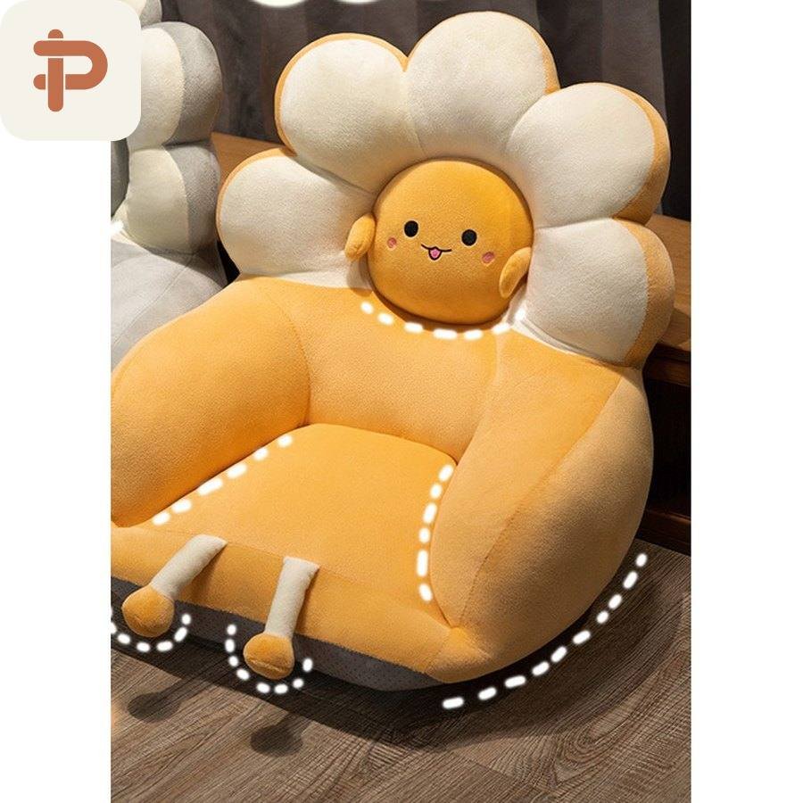 Crystal-Velvet Flower Floor Seat with Backrest
