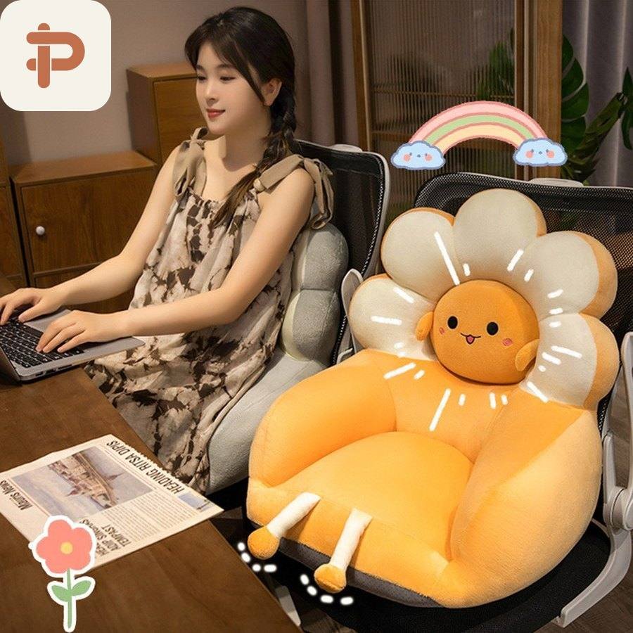 Crystal-Velvet Flower Floor Seat with Backrest