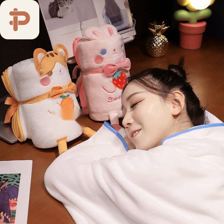 Bunny Strawberry Flannel Roll Blanket