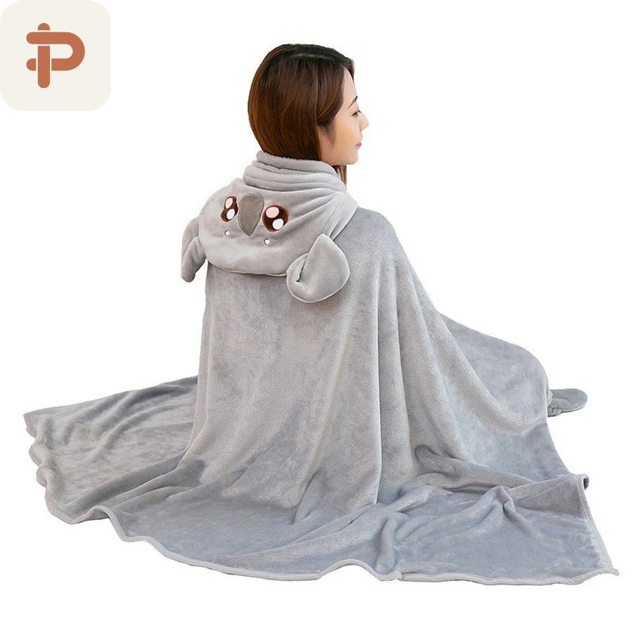 Hooded Flannel Blanket Cape with Mittens